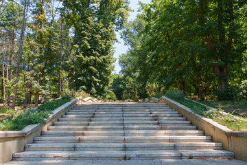 Obraz premium city park in summer season, beautiful view, nature and steps
