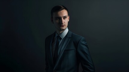 Young man in a suit with a serious expression.