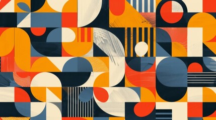 A colorful abstract painting with many different shapes and patterns