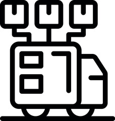 Line art icon of a delivery truck, symbolizing transportation and distribution of goods