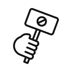 Protest banner in hand icon Black line art vector logo