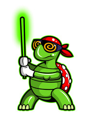 Cartoon style turtle fighter character. Isolated on white background.