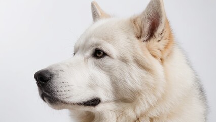 White alaskan malamute dog on grey background