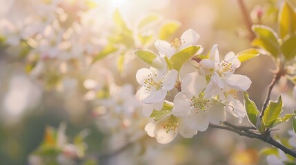 Obraz premium Blooming apple tree branch in soft focus during spring