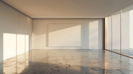 A large white room with a white wall and a white board on it