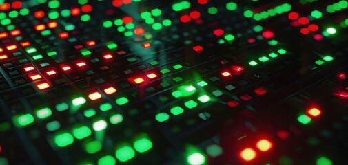 Obraz premium A close-up of a digital stock market ticker with green and red numbers scrolling across a black background