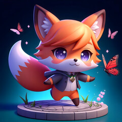 Chibi Fox with a Butterfly