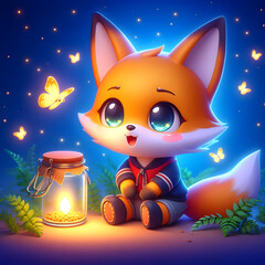 Chibi Fox with a Firefly Jar