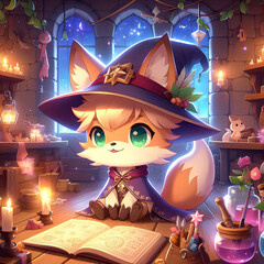 Chibi Fox in a Magical Workshop