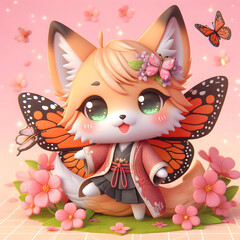 Chibi Fox with a Butterfly