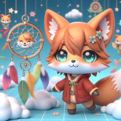 Chibi Fox with a Dream Catcher