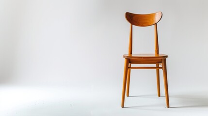 Wooden chair with white background from the front blank space