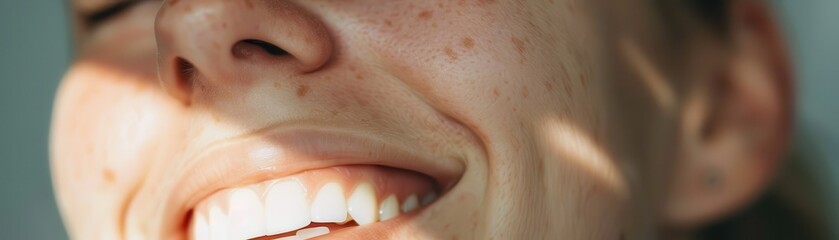 Obraz premium A close-up of a person's beaming smile, with bright eyes and a look of pure contentment, expressing the emotion of bliss