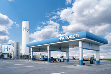 Fuel cell car at the hydrogen filling station. Concept