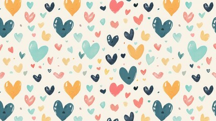 A colorful pattern of hearts is painted on a white background