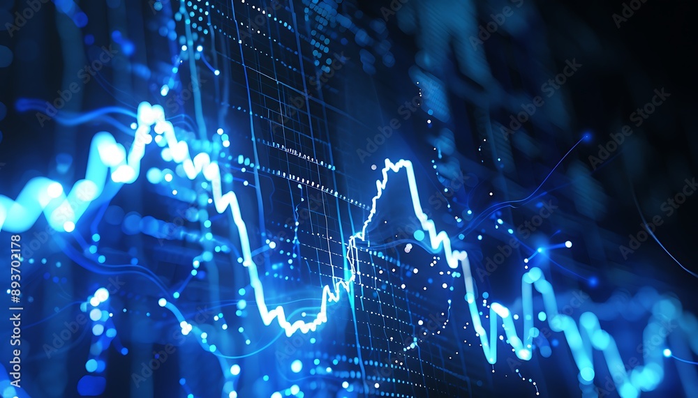 Aufkleber Abstract Blue Line Graph with Glowing Effect
