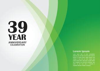 39 year anniversary celebration logotype on green background for poster, banner, leaflet, flyer, brochure, web, invitations or greeting card, 39 number design, 39th Birthday invitation, vector