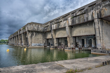 Obraz premium View of the bombproof World War 2 German submarine base in the Bordeaux. 