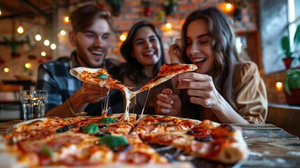 Friends enjoying pizza together