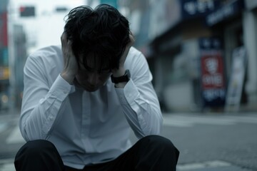Obraz premium Man in Distress Sitting on Urban Street