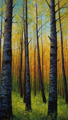 Textured background of trees in an expressive oil painting