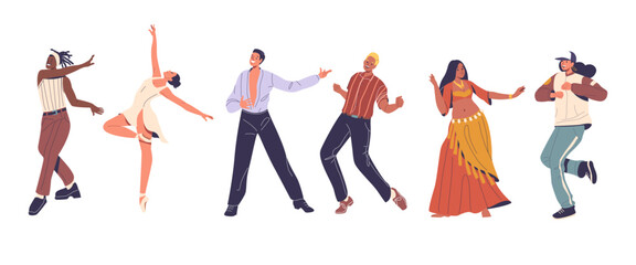 Diverse Group Of Dancers Showcasing Various Dance Styles As Hip-hop, Ballet, Salsa, Disco, Belly Dance