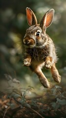 Fototapeta premium Agile Rabbit Poised Mid Hop in Moody High Contrast Wildlife Photo