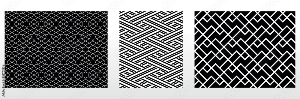Aufkleber Geometric set of seamless black and white patterns. Simple vector graphics.