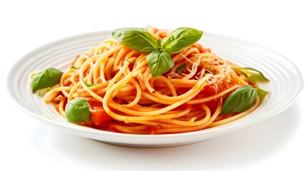 Appetizing Spaghetti Dish on Plain White Background