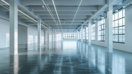 Obraz premium A large, empty room with a lot of windows