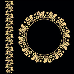 Decorative frame Elegant vector element for design in Eastern style, place for text. Floral black and golden border. Lace illustration for invitations and greeting cards