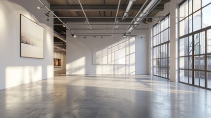 Fototapeta premium A large, empty room with a white board on the wall