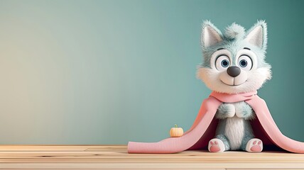 Fototapeta premium A cute 3D cartoon werewolf wearing a cape, halloween