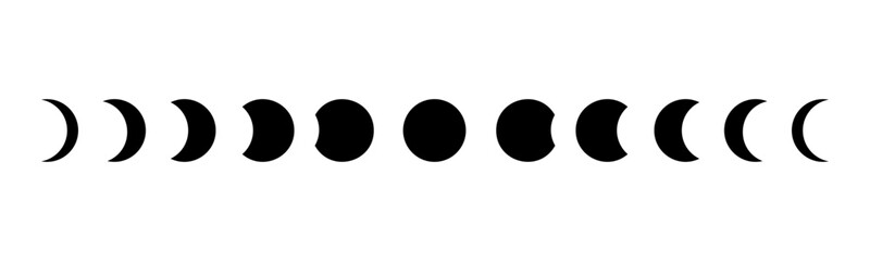 Moon eclipse shapes set. Moon phases or stages collection. Black Moon shapes elements collection for poster.