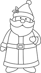 Cute Santa Claus outline.
Isolated Christmas Santa Claus Coloring Drawing.
