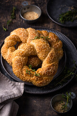 Traditional Turkish bagel simit with sesame