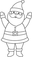 Cute Santa Claus outline.
Isolated Christmas Santa Claus Coloring Drawing.
