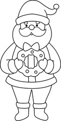 Cute Santa Claus outline.
Isolated Christmas Santa Claus Coloring Drawing.
