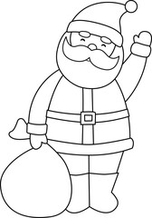 Cute Santa Claus outline.
Isolated Christmas Santa Claus Coloring Drawing.
