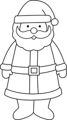 Cute Santa Claus outline.
Isolated Christmas Santa Claus Coloring Drawing.
