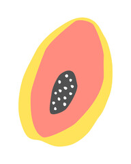 Papaya drawing hand painted with ink brush. Png clipart isolated on transparent background