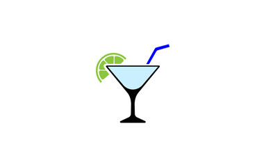 Vector illustration of a glass with a straw and a slice of lemon in a minimalist style