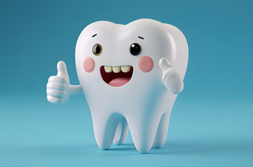 a healthy and happy tooth with two thumbs up and smiling