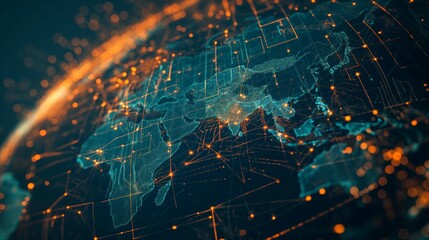 Obraz premium earth digital technology neural network