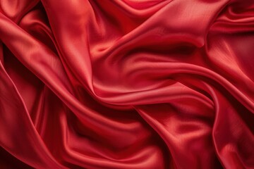 Fototapeta premium A red silk fabric draped elegantly, with soft folds and highlights, creating a sense of luxury and texture