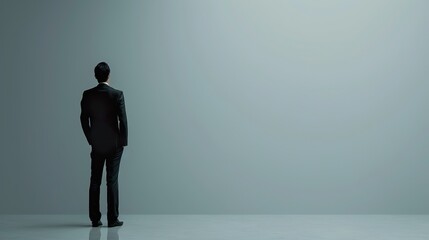 Obraz premium a minimalist setting with an Indian business professional in a formal suit against a gray background, perfect for text placement