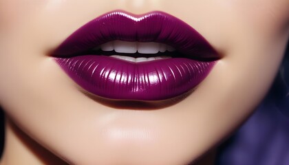 Obraz premium Close-up of a woman's full, glossy red lips