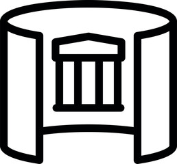 Line icon of a virtual tour showing a greek temple building