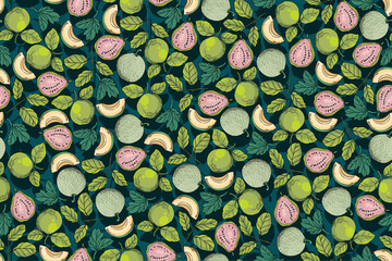 seamless pattern guava and melon vector drawing
