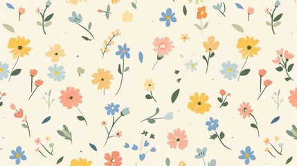 A colorful floral pattern is displayed on a white background